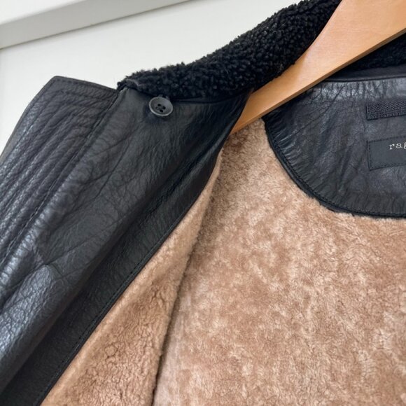 Rag & Bone Leather Bomber Jacket - removable shearling collar - Picture 10 of 16